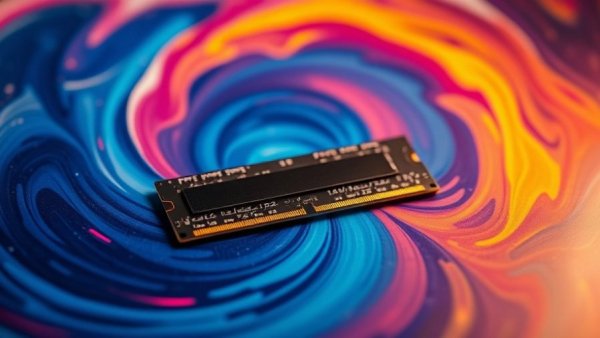 Colorful swirling background with RAM module, illustrating RAM needs.