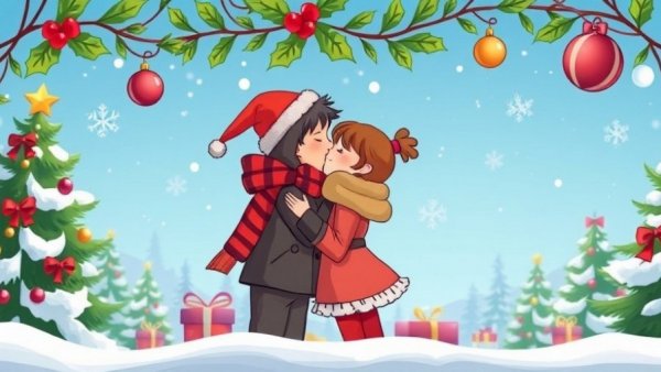 Festive romance book cover with holiday theme and mistletoe.