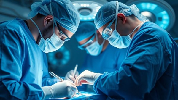 Surgeons performing surgery with precision in healthcare setting