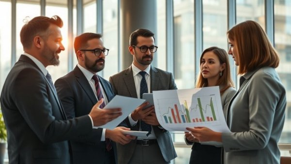 Business professionals discussing growth trends in 2026 with charts.