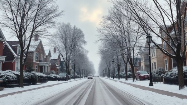 Snow-covered Columbus neighborhood for HVAC tips in winter.