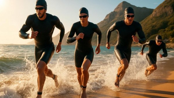 Ironman triathlon return in Los Cabos with athletes running ashore.