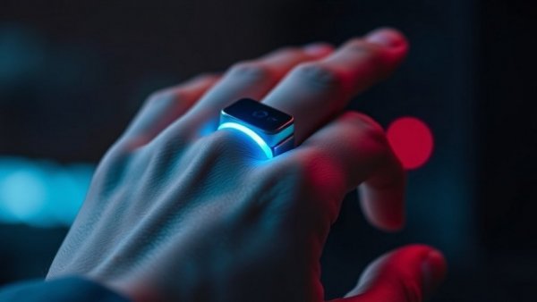 AI-powered smart ring for note-taking, glowing blue light.