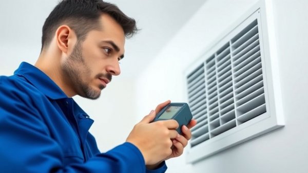 Technician checking air quality using HVAC practices indoors.