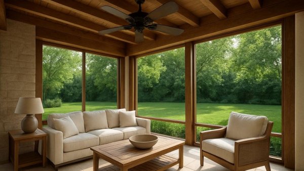 Modern patio design in Dallas with wooden beams and cozy seating.