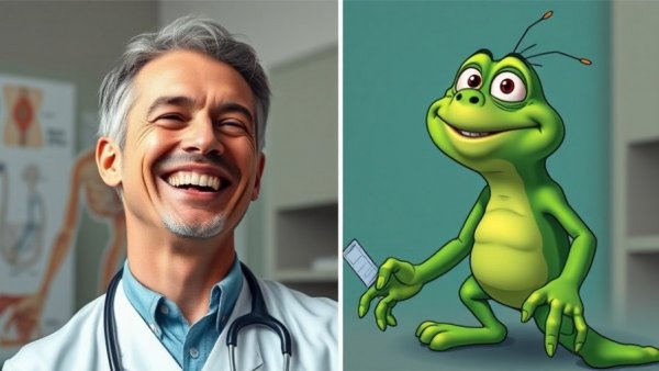 Funny Medical Memes 2025: Laughing professional with humorous split image.