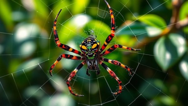 Colorful Joro spider on web with vibrant patterns in nature.