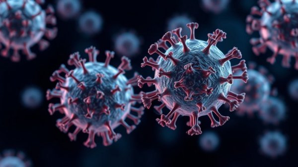 Microscopic view of RSV particles related to infant infections.