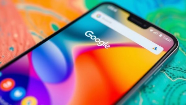 Close-up display of Android phone with Google search widget.