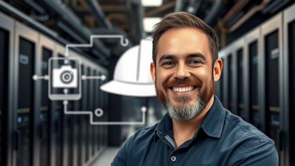 Professional discussing arc flash studies in a server room environment