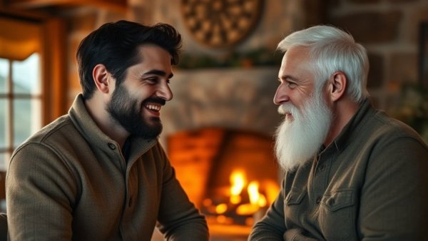 PostHog unicorn success, two men warmly conversing by a fireplace.