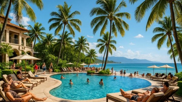 Luxurious beachfront resort scene in Los Cabos