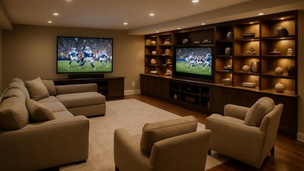 Chic basement entertainment room - basement remodeling ideas for Chicago homeowners.