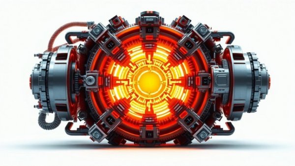Helios Fusion Power Plant core glowing with energy, intricate design.