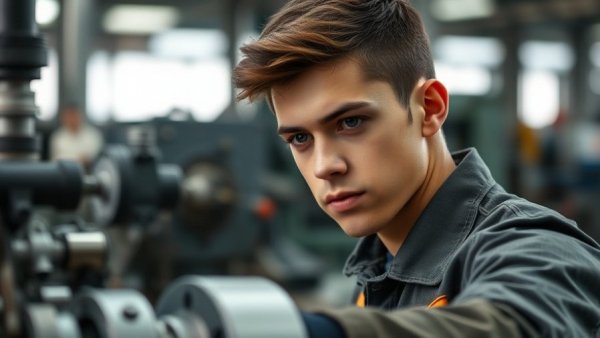 Focused young machinist in modern factory, hiring in Stratford CT