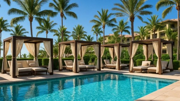 Serene Los Cabos resort setting with pool and cabanas.