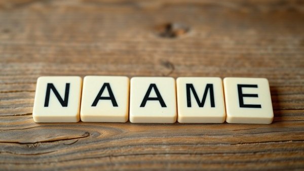Letter tiles spelling 'NAME' on wood; tips for choosing business names.