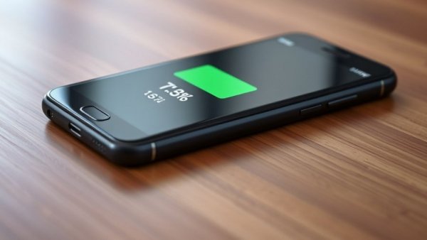 Samsung phone showing high battery level on a wooden table.