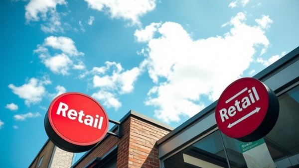 Red retail sign with logo representing 2025 retail industry trends.