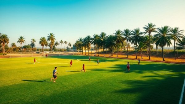 Cabo San Lucas education wellness on soccer field under palm trees.