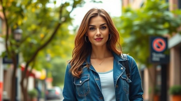 Stylish woman standing outdoors representing AI adoption strategies for businesses.