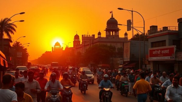 Sunset over bustling Indian street with people and vehicles, India startup funding 2025