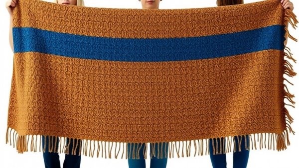 Boldly patterned wool throws with blue stripes.