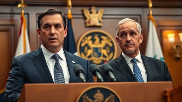 Nvidia Deal with China: Officials at a press conference with flags.