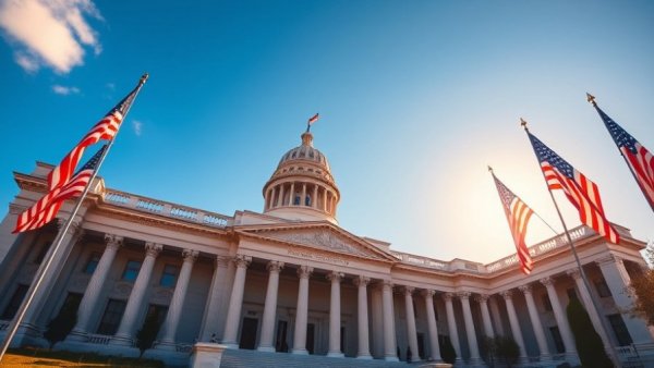 Stately government building representing employment screening for government employees.