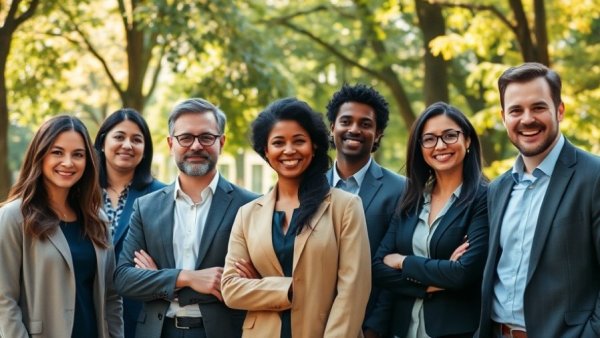 Diverse group of professionals outdoors symbolizing AI adoption in Houston.