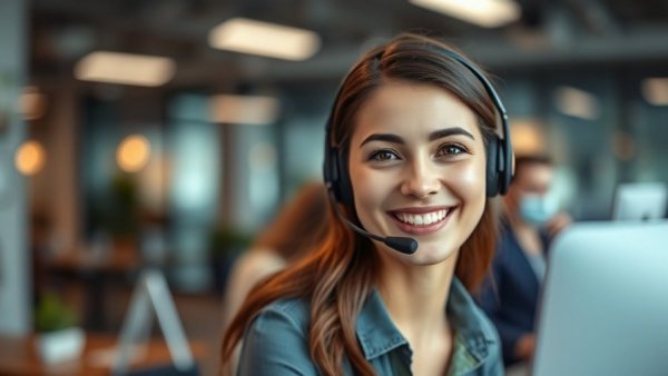 Customer service representative using AI in HVAC solutions at modern office
