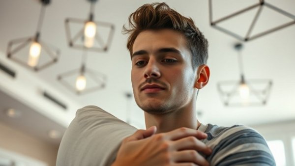 Young man enjoys a self-adjusting pillow for better sleep, serene setting.