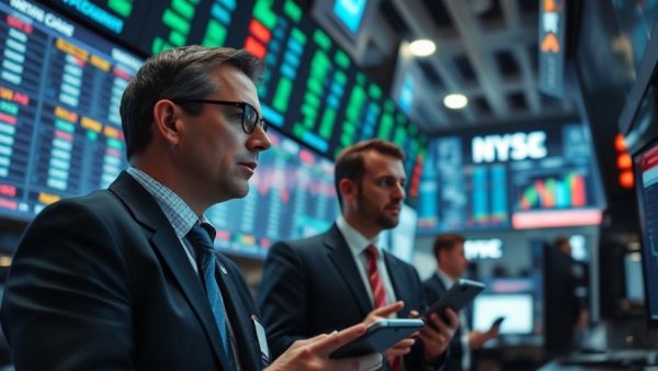 Stock traders analyzing data amidst financial screens, representing data centers financing crisis.