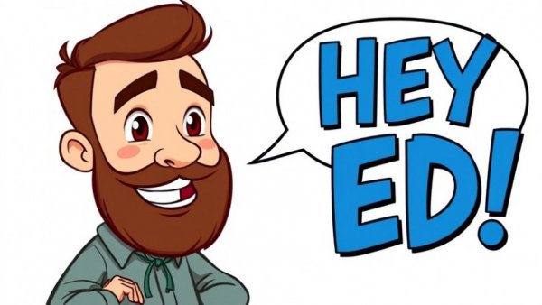 Cartoon bearded HVAC expert with 'HEY ED' text and speech bubble.