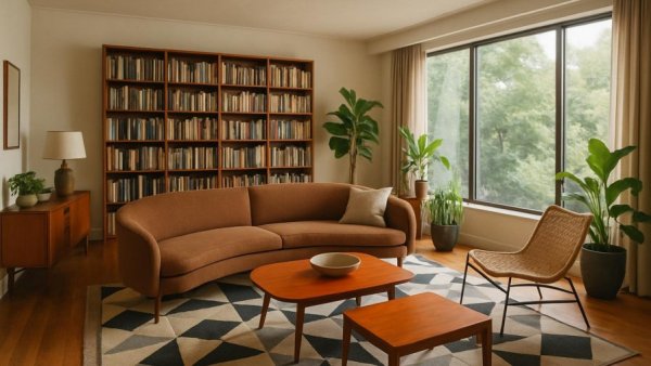 Mid-century living room design in Houston, featuring modern decor.