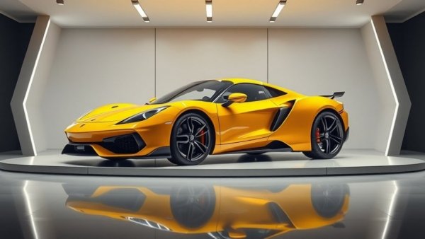 Yellow sports car in a trifold display, digital content engagement.