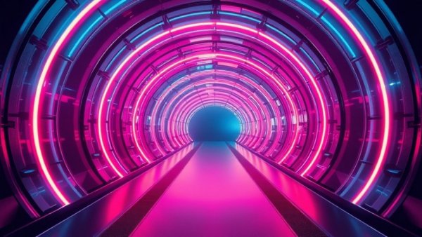 Futuristic energy tunnel with glowing lights representing fusion technology.