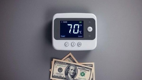 Digital thermostat with dollar bills indicating rising furnace costs.