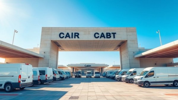Cabo Airport with transport vehicles under sunny sky.