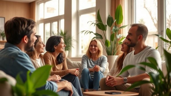 Brightly lit family room with modern decor and room additions.