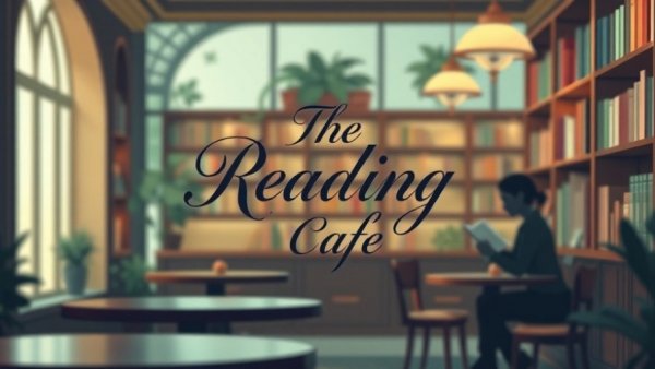 Cozy reading cafe illustration, warm ambiance, books and coffee.