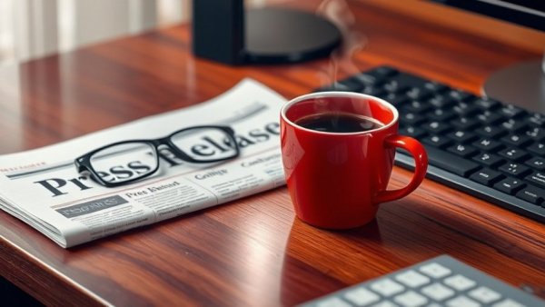Press release scene on wooden desk with glasses and coffee, Furnace vs Heat Pump Comparison.