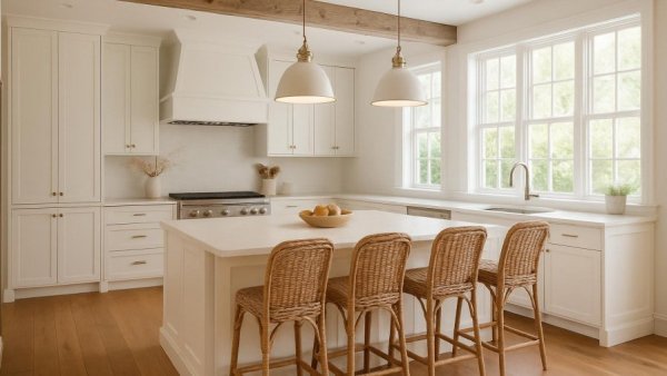 Bright farmhouse kitchen renovation with a white and blue theme.