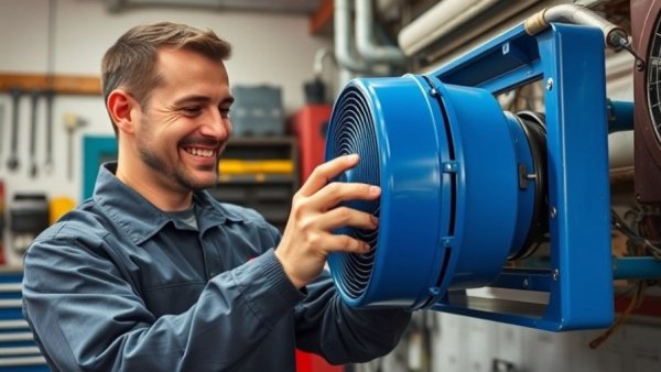 Technician demonstrating air conditioning component in a workshop.