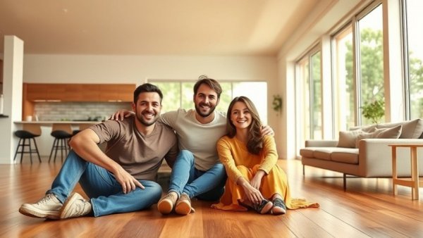 Family enjoying underfloor heating in modern living room, illustrating the technical side of underfloor heating.