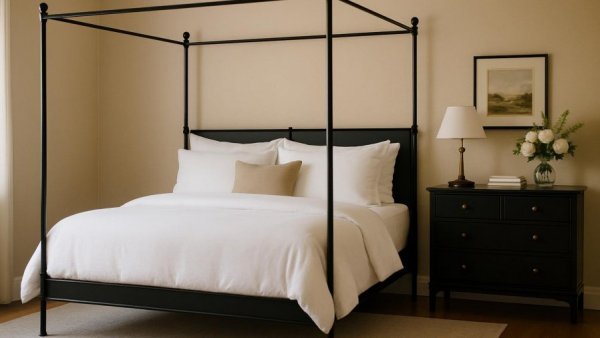 Cozy transitional bedroom design in Houston with neutral tones.