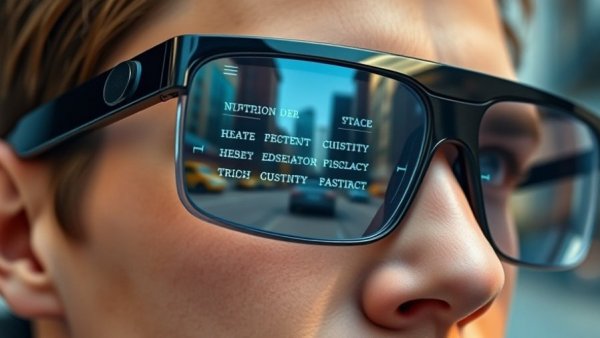 Smart glasses displaying Meta text, showcasing display functionality.