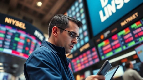 Stock trader analyzing data on trading floor, business growth capital.