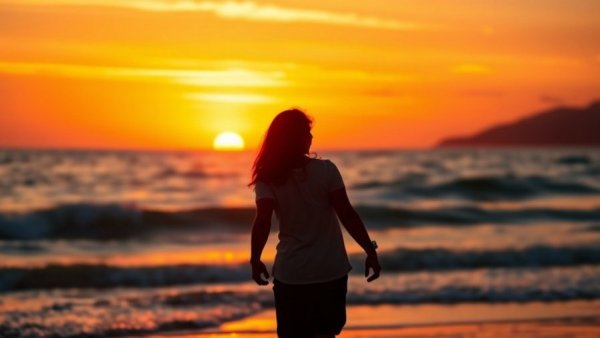 Silhouette of couple at sunset, clean romance theme.