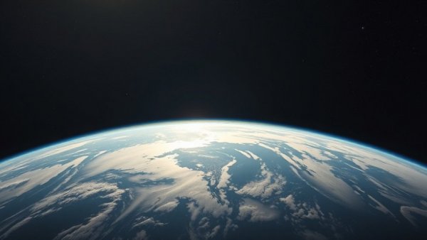 Text overlay on Earth's horizon image regarding global collaboration.